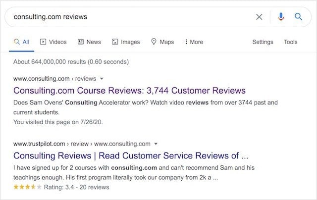 Consulting.com Reviews SERP