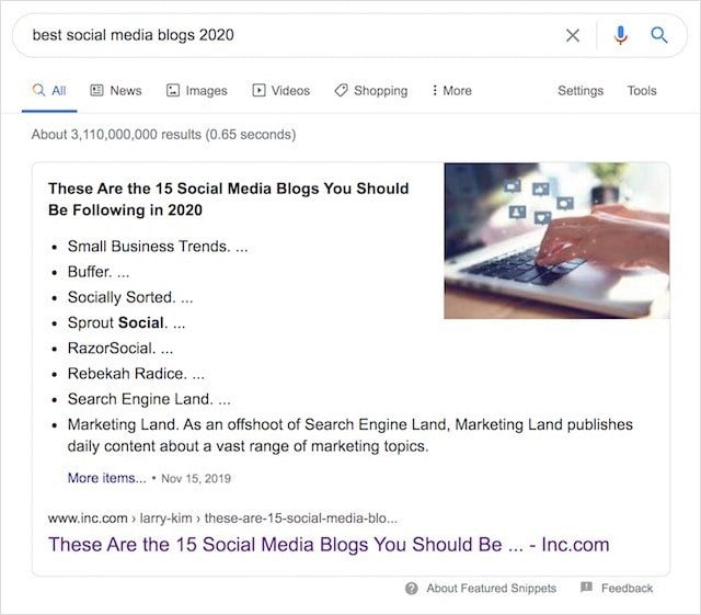 Featured Snippet List Snippet