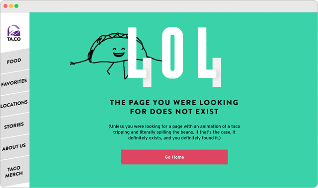 Taco Bell Features a Funny Animated GIF of a Taco Tripping and Falling on  Their 404 Error Page