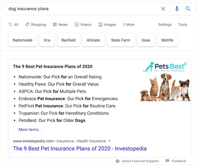 Carousel Featured Snippet