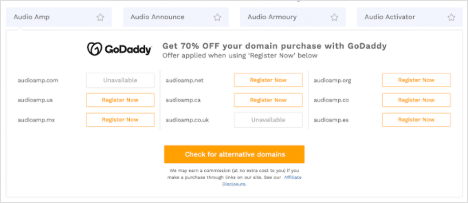 Godaddy Domain Search Results