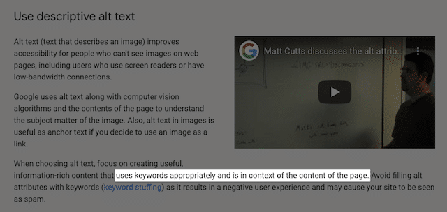 Google's advice on image Alt tags