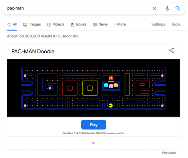 Stay and Play at Home with Popular Past Doodles: PAC-MAN google doodle game.