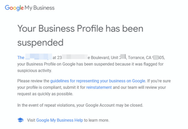 Google My Business Listing Suspended