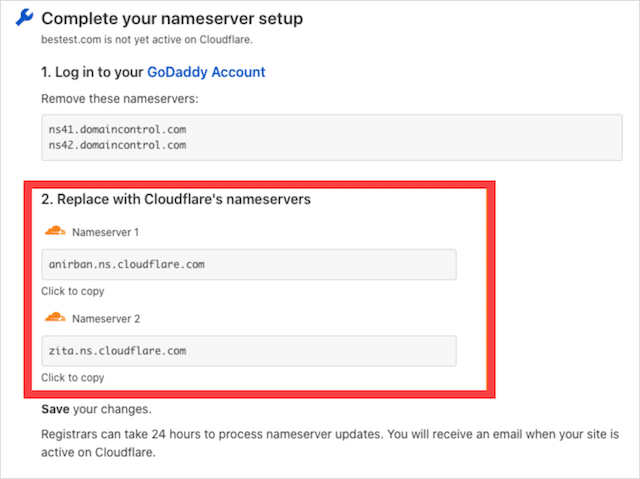 Change Nameservers to Cloudflare