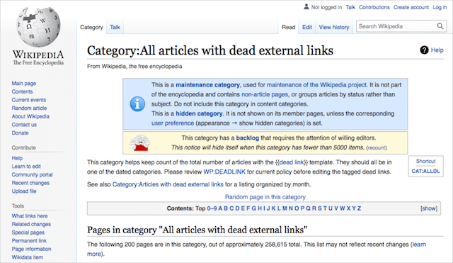 Wikipedia Dead Link Category