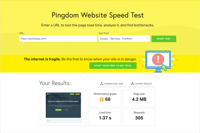 Pingdom Page Speed Testing Tool