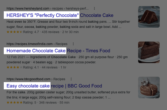 SERPs for Bake a Chocolate Cake
